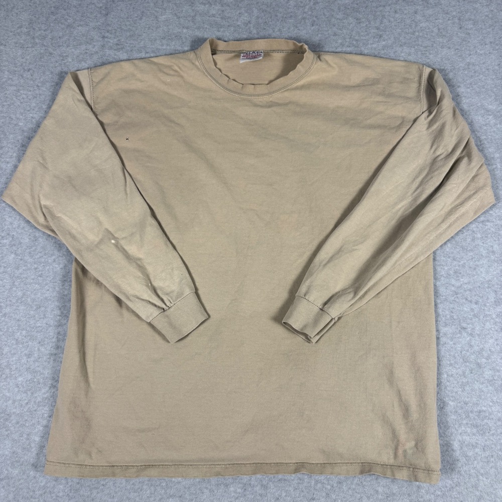 Pluma Vintage Long Sleeve T-Shirt Mens XL Tan Heavyweight Cotton 90s Made In USA